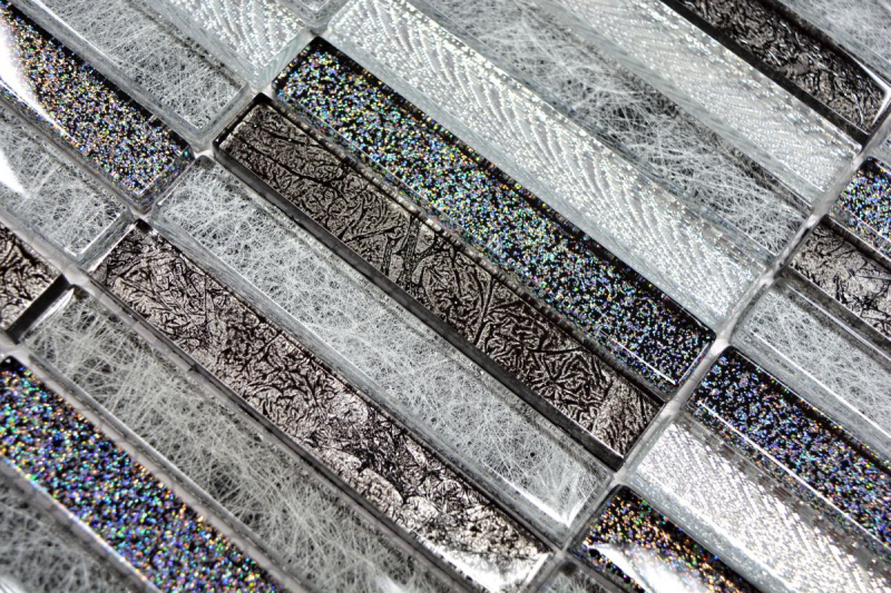 Muestra de mano mosaico azulejo translúcido varillas mosaico de vidrio Crystal Day plata MOS87-STDS_m