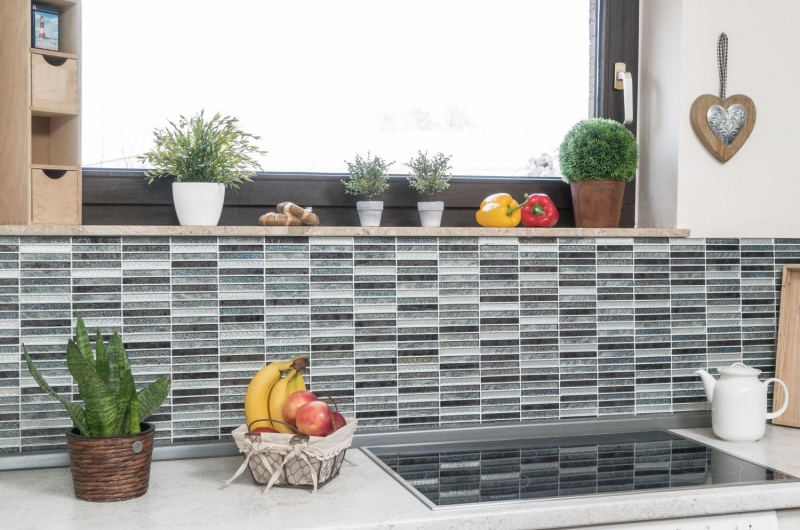 Barras de mosaico de vidrio mosaico azulejos espejo brillo plata antracita MOS87-STDS