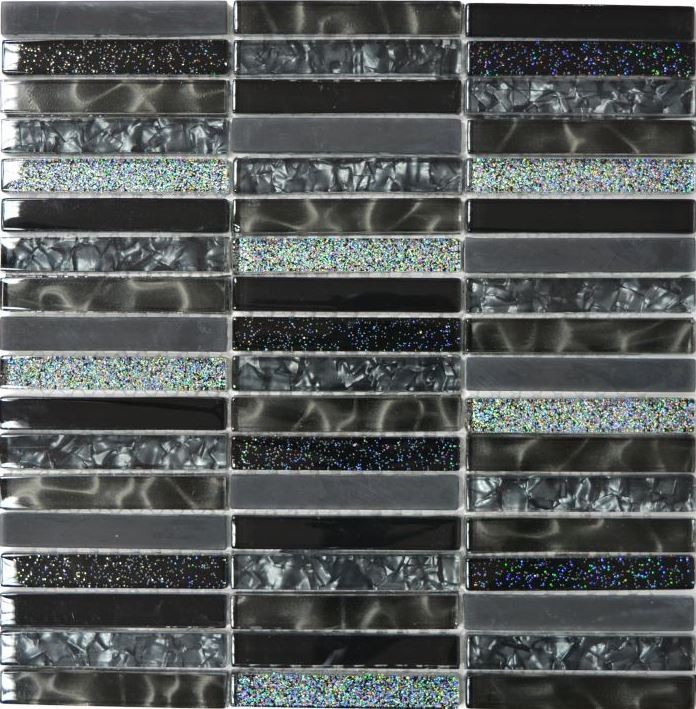 Mosaico de vidrio varillas mosaico azulejos azulejos backsplash brillo gris antracita negro MOS87-STNB