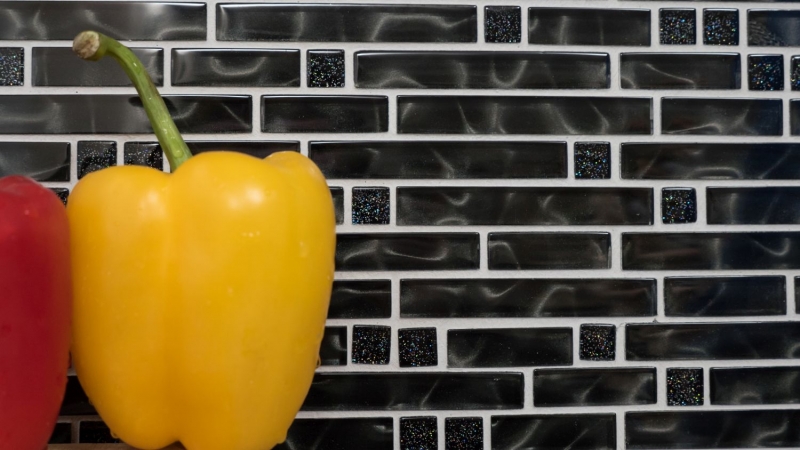 Mosaico de vidrio varillas mosaico azulejos brillo gris antracita negro MOS87-MV708
