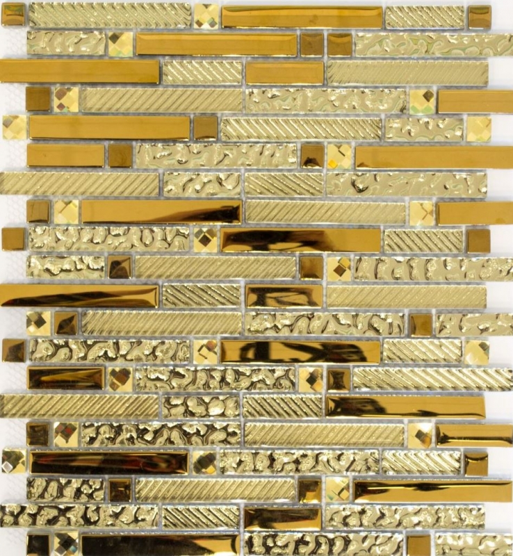 Barras de mosaico de vidrio mosaico azulejos backsplash Electroplated oro MOS86-0107