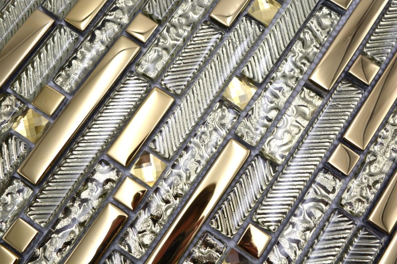 Barras de mosaico de vidrio mosaico azulejos backsplash Electroplated oro MOS86-0107