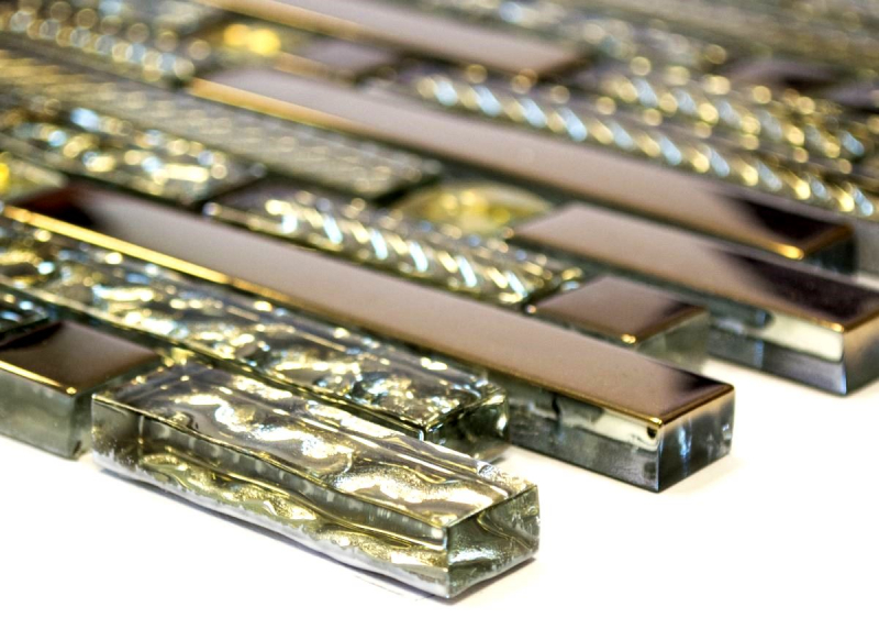 Barras de mosaico de vidrio mosaico azulejos backsplash Electroplated oro MOS86-0107