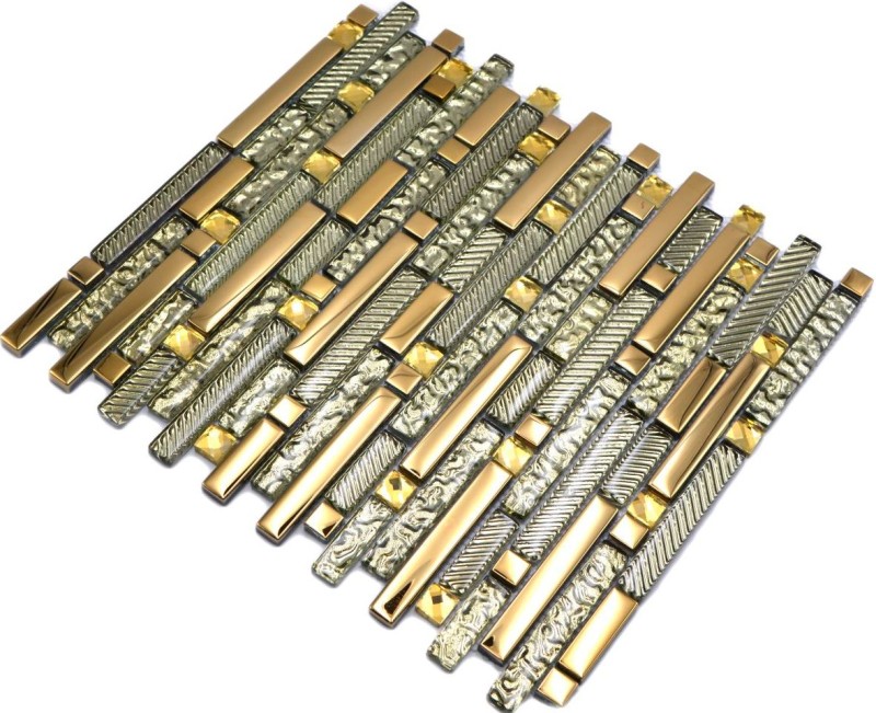 Barras de mosaico de vidrio mosaico azulejos backsplash Electroplated oro MOS86-0107