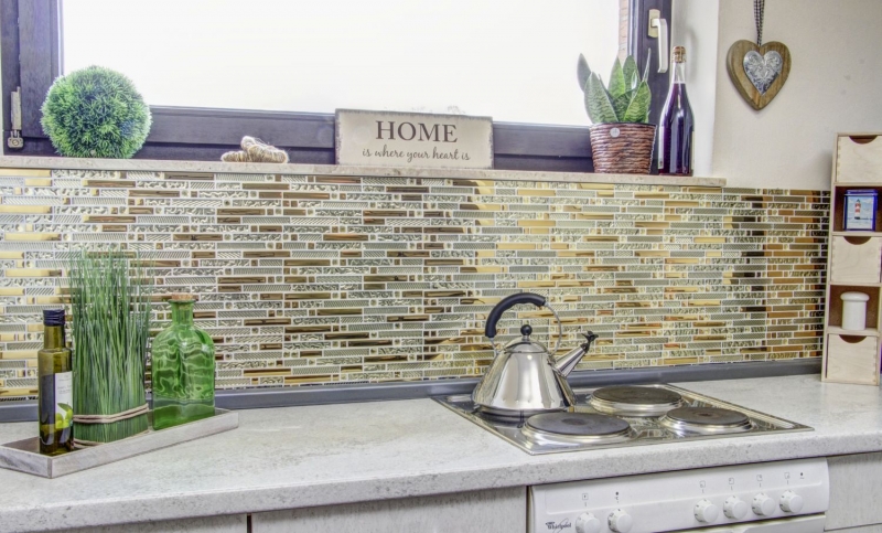 Barras de mosaico de vidrio mosaico azulejos backsplash Electroplated oro MOS86-0107