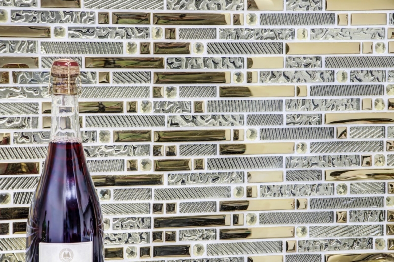 Barras de mosaico de vidrio mosaico azulejos backsplash Electroplated oro MOS86-0107