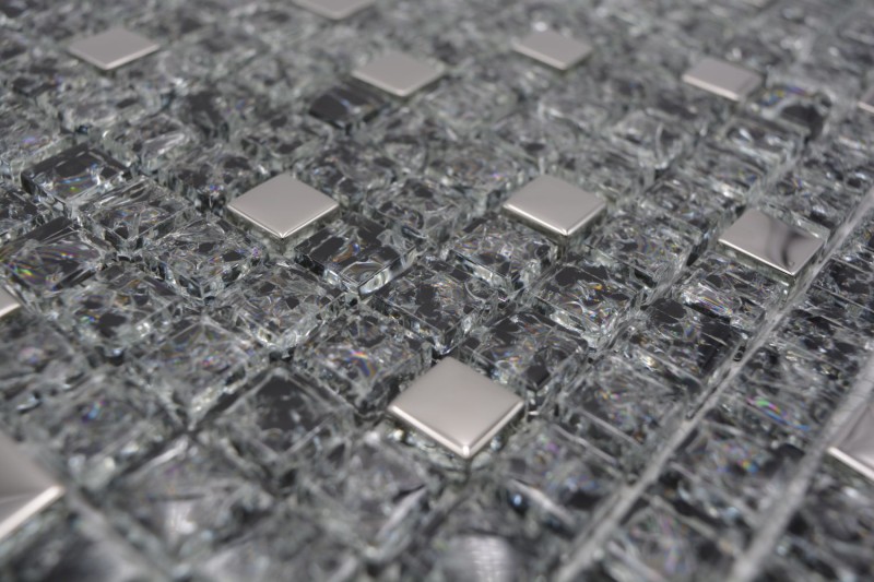 Mosaico de vidrio mosaico de azulejos de acero inoxidable de plata negro de cantera de vidrio splashback cocina splashback - MOS92-1099