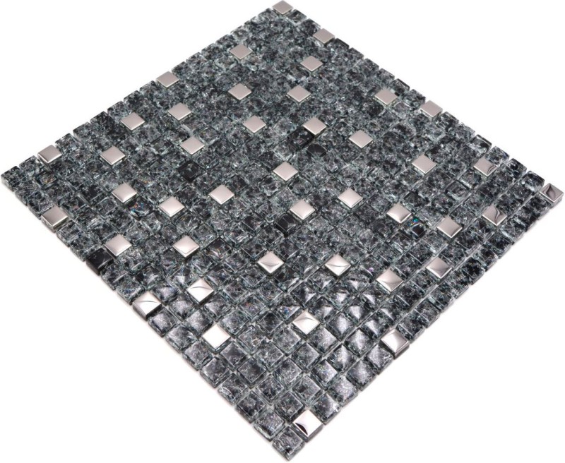 Mosaico de vidrio mosaico de azulejos de acero inoxidable de plata negro de cantera de vidrio splashback cocina splashback - MOS92-1099