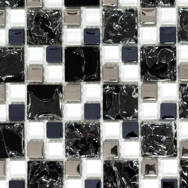 Muestra de mano mosaico azulejo translúcido negro plata combinación mosaico de vidrio Cristal EP negro claro plata MOS88-k1499_m