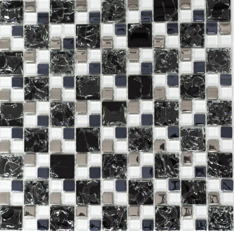 Mosaico de vidrio mosaico azulejos azulejos backsplash blanco negro plata cantera mirada galvanoplastia MOS88-k1499
