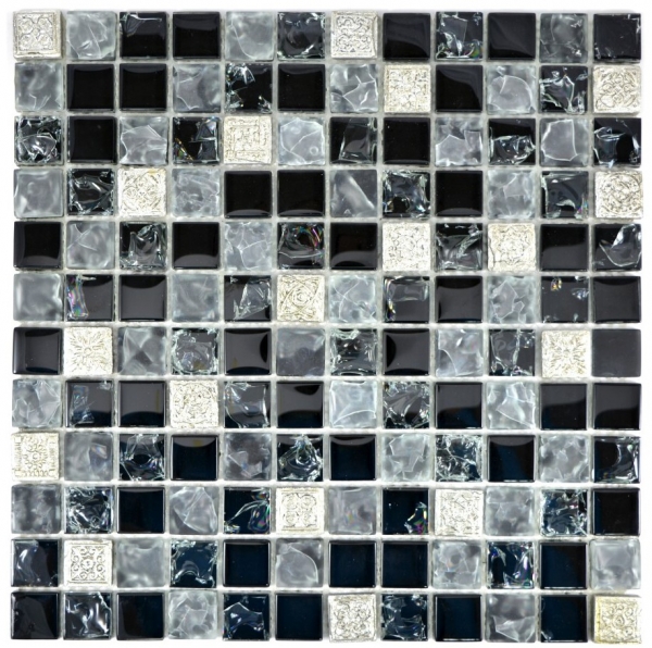 Muestra de mano mosaico azulejo translúcido gris negro mosaico de vidrio Cristal Resina gris negro plata esmerilado MOS92-0333_m
