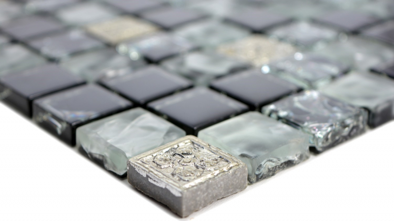 Muestra de mano mosaico azulejo translúcido gris negro mosaico de vidrio Cristal Resina gris negro plata esmerilado MOS92-0333_m