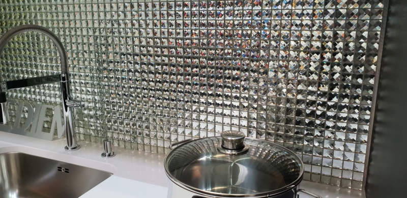 Mosaico de vidrio diamante mirada mosaico azulejo plata azulejo backsplash cocina MOS130-0204