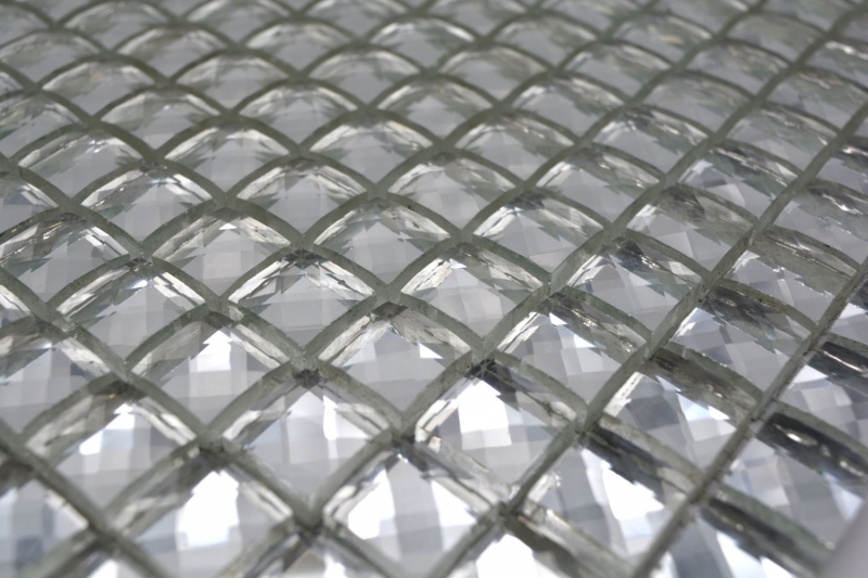 Mosaico de vidrio diamante mirada mosaico azulejo plata azulejo backsplash cocina MOS130-0204