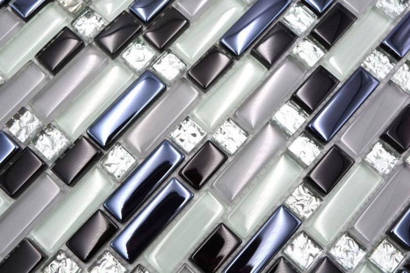 Varillas de mosaico de vidrio Mosaicos blanco gris negro grafito Galvanizado MOS87-IL007