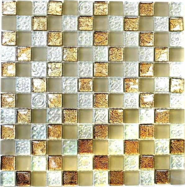 Muestra de mano mosaico azulejo Champán translúcido Mosaico de vidrio Cristal lustre champán MOS88-8LU80_m