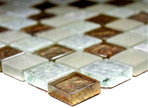 Muestra de mano mosaico azulejo Champán translúcido Mosaico de vidrio Cristal lustre champán MOS88-8LU80_m
