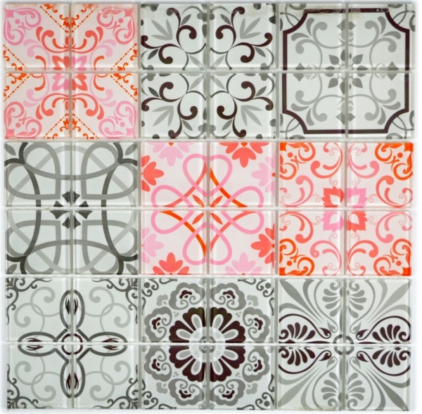Muestra de mano retro vintage mosaico azulejo translúcido gris rojo vidrio mosaico Crystal FRANCE MOS68-Retro-F_m