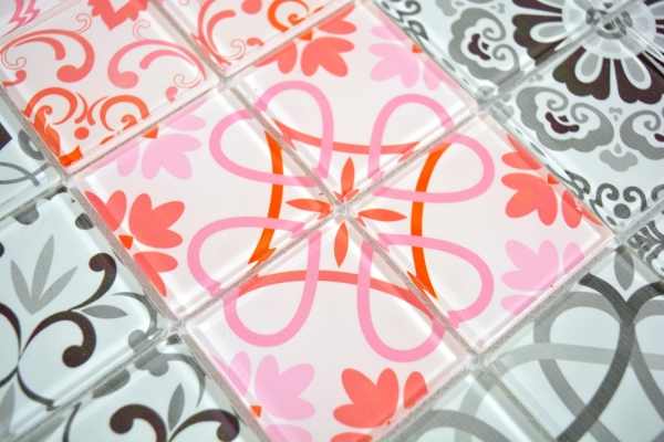 Muestra de mano retro vintage mosaico azulejo translúcido gris rojo vidrio mosaico Crystal FRANCE MOS68-Retro-F_m