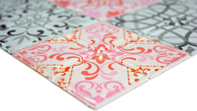 Muestra de mano retro vintage mosaico azulejo translúcido gris rojo vidrio mosaico Crystal FRANCE MOS68-Retro-F_m