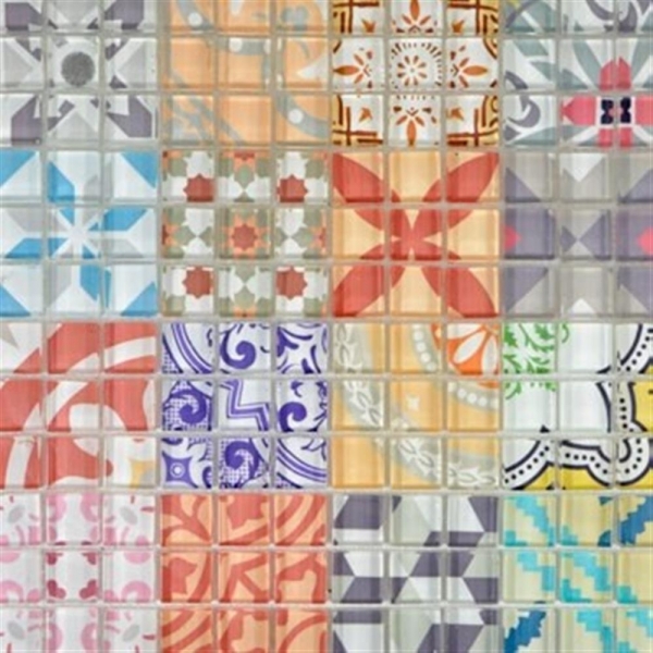 Muestra de mano retro vintage mosaico mosaico de vidrio translúcido multicolor Crystal Design MOS88-Retro-31_m