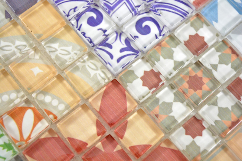 Muestra de mano retro vintage mosaico mosaico de vidrio translúcido multicolor Crystal Design MOS88-Retro-31_m