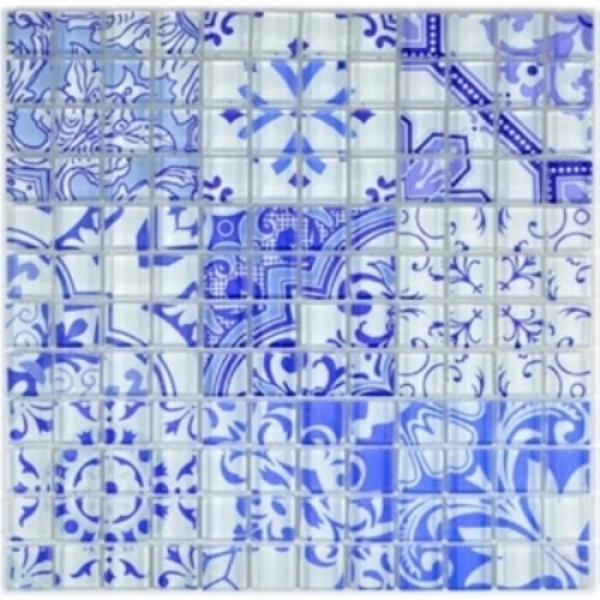 Muestra de mano retro vintage mosaico azulejo mosaico de vidrio azul translúcido Crystal Design azul MOS88-Retro-33_m