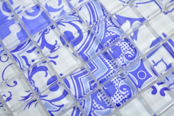 Muestra de mano retro vintage mosaico azulejo mosaico de vidrio azul translúcido Crystal Design azul MOS88-Retro-33_m