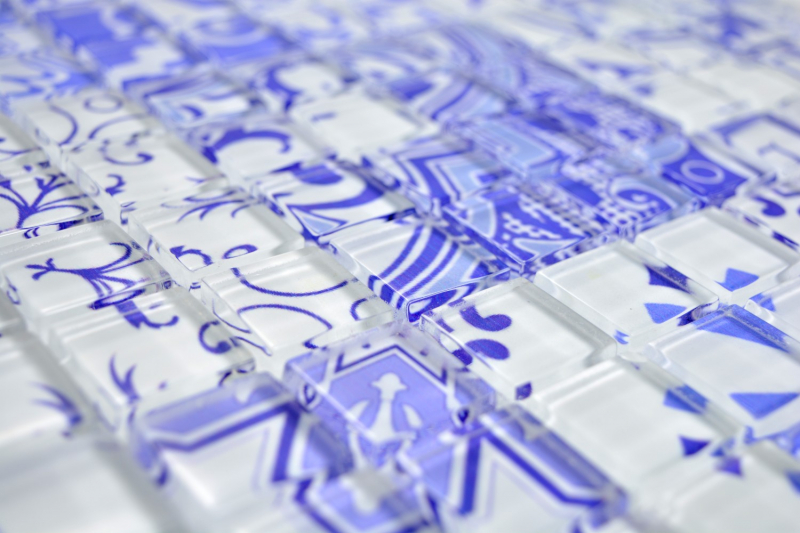 Muestra de mano retro vintage mosaico azulejo mosaico de vidrio azul translúcido Crystal Design azul MOS88-Retro-33_m