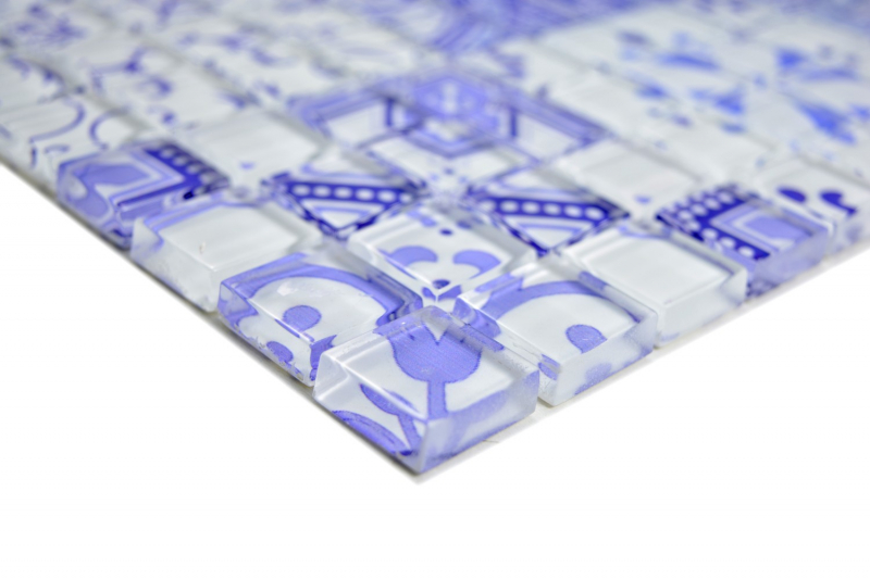 Muestra de mano retro vintage mosaico azulejo mosaico de vidrio azul translúcido Crystal Design azul MOS88-Retro-33_m