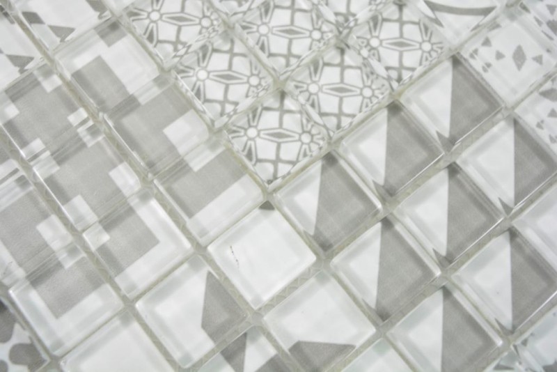 Mosaico de vidrio retro vintage mosaico azulejos blanco gris MOS88-Retro-35