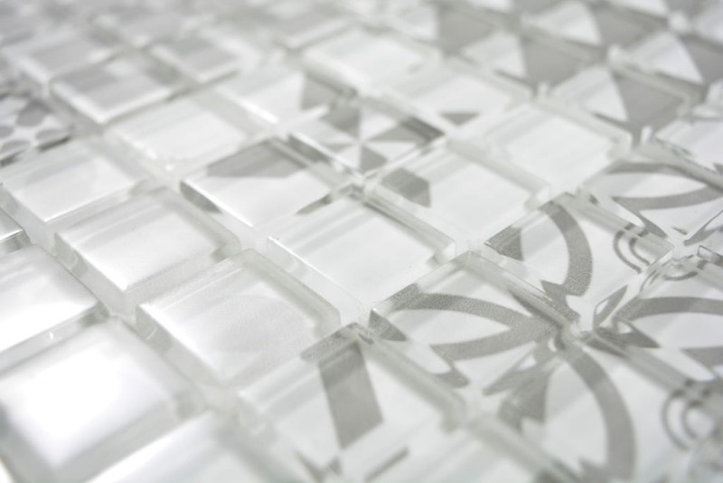 Mosaico de vidrio retro vintage mosaico azulejos blanco gris MOS88-Retro-35