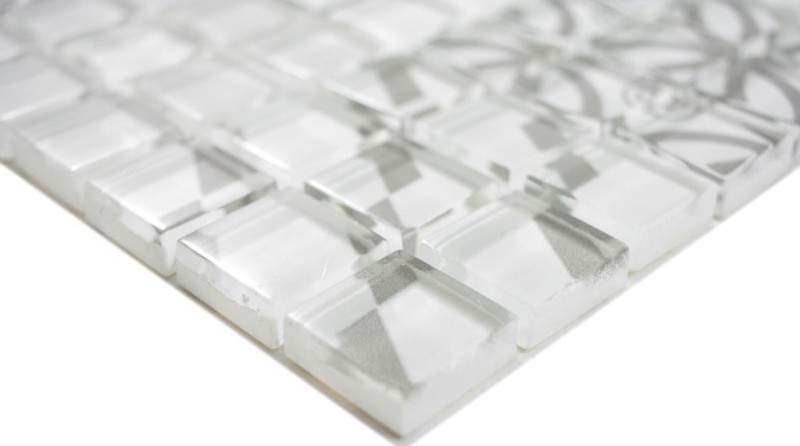 Mosaico de vidrio retro vintage mosaico azulejos blanco gris MOS88-Retro-35