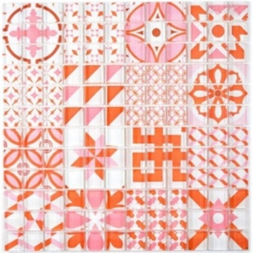 Muestra de mano retro vintage mosaico azulejo translúcido rojo cristal mosaico diseño rojo MOS88-Retro-37_m