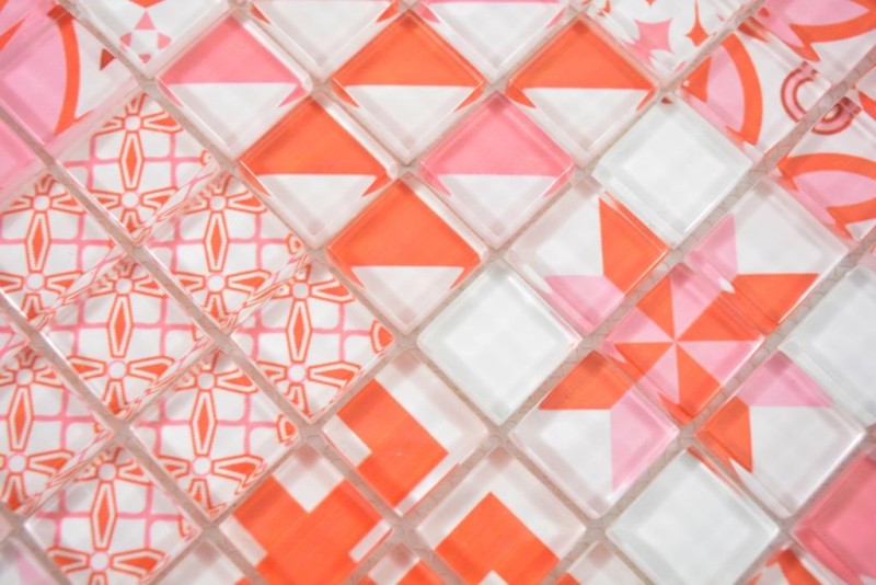 Mosaico de vidrio retro vintage mosaico azulejos blanco naranja rojo MOS88-Retro-37