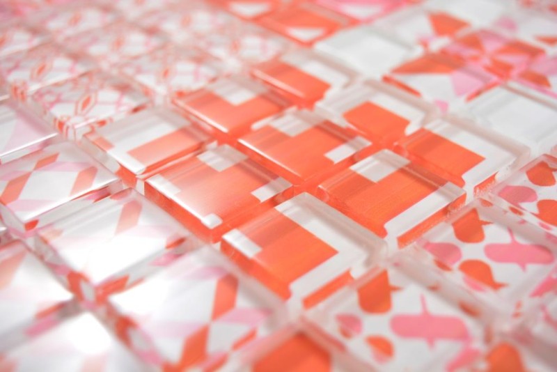 Mosaico de vidrio retro vintage mosaico azulejos blanco naranja rojo MOS88-Retro-37