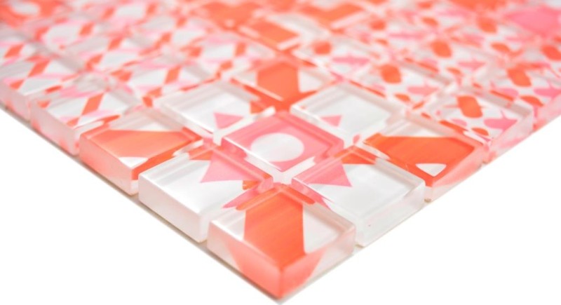 Mosaico de vidrio retro vintage mosaico azulejos blanco naranja rojo MOS88-Retro-37