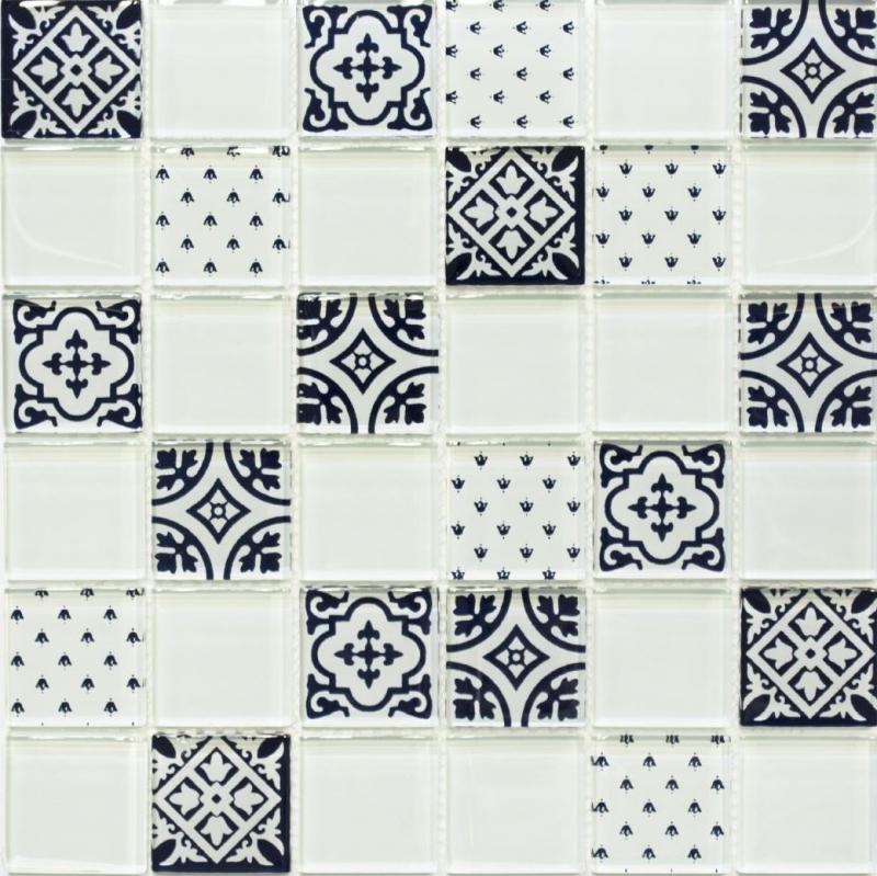 Muestra de mano retro vintage mosaico azulejo translúcido blanco vidrio mosaico cristal óptico blanco MOS78B-0103_m