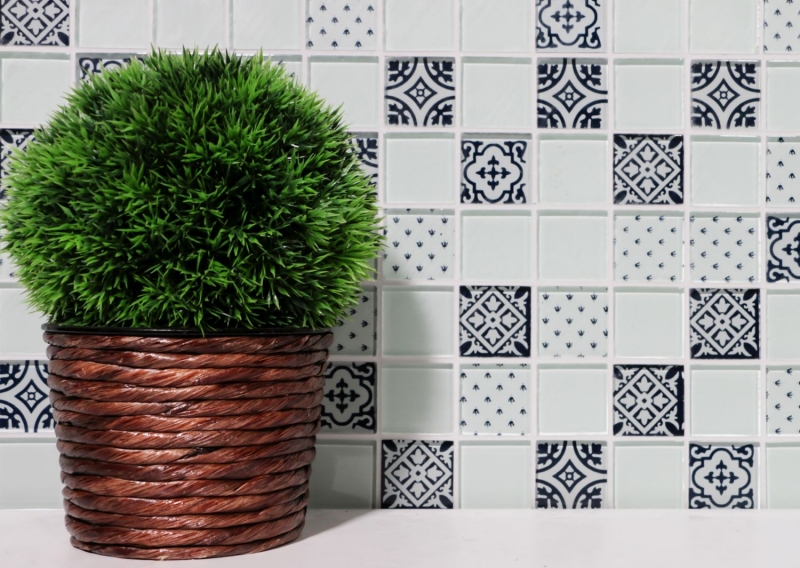 Muestra de mano retro vintage mosaico azulejo translúcido blanco vidrio mosaico cristal óptico blanco MOS78B-0103_m