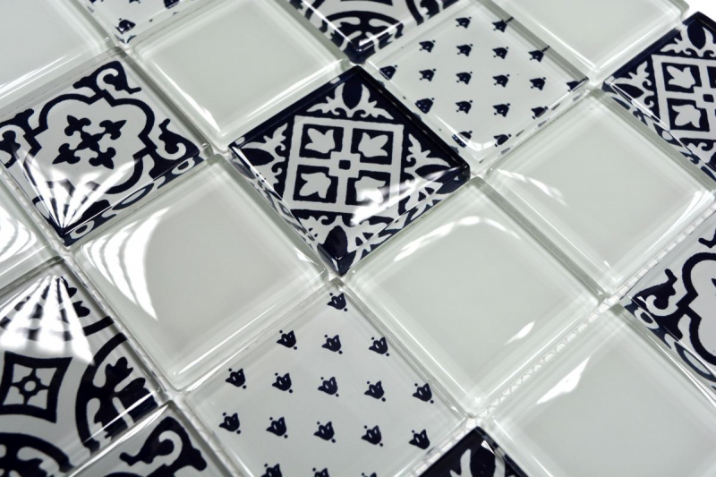 Muestra de mano retro vintage mosaico azulejo translúcido blanco vidrio mosaico cristal óptico blanco MOS78B-0103_m