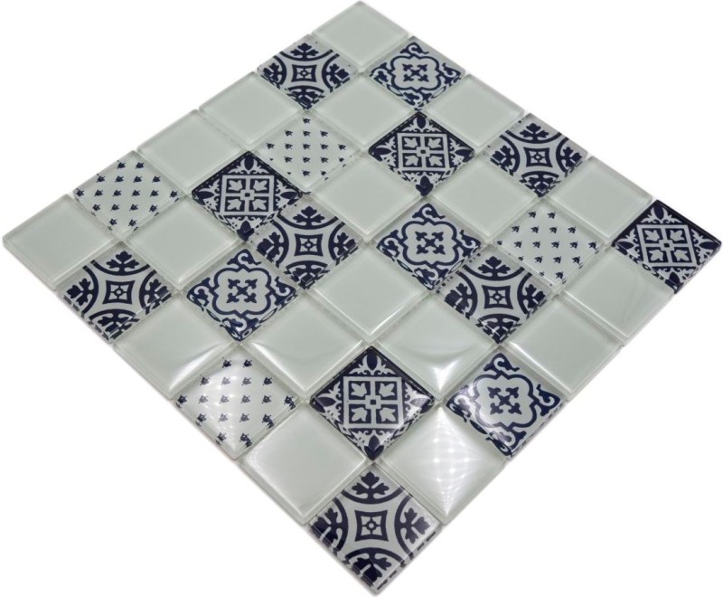 Mosaico de vidrio retro adornos vintage mosaico azulejo backsplash blanco MOS78B-0103