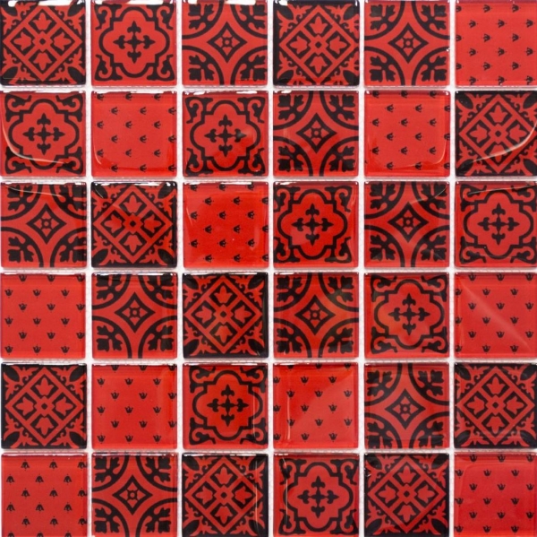 Muestra de mano retro vintage mosaico azulejo translúcido rojo vidrio mosaico cristal mirada rojo MOS78B-0902_m