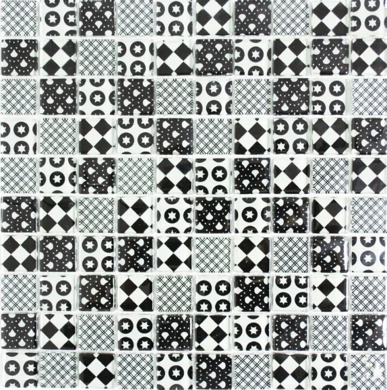 Muestra de mano retro vintage mosaico azulejo translúcido blanco vidrio mosaico cristal mirada negro MOS88-8OP5_m