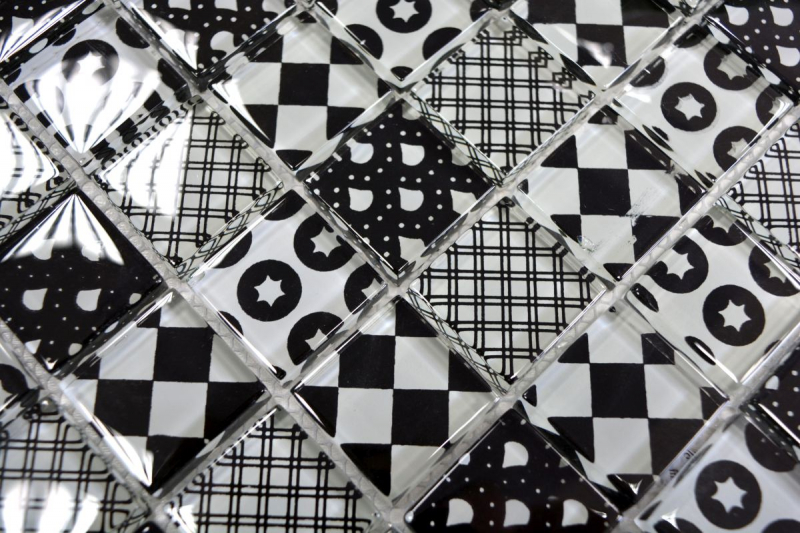 Muestra de mano retro vintage mosaico azulejo translúcido blanco vidrio mosaico cristal mirada negro MOS88-8OP5_m