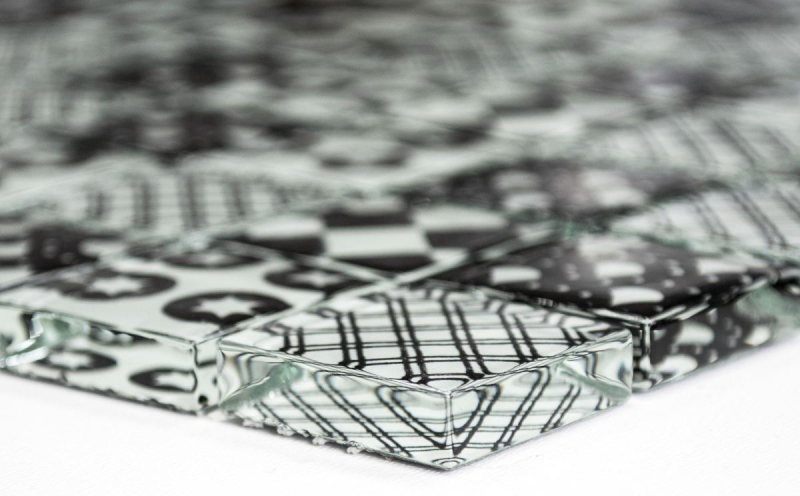 Muestra de mano retro vintage mosaico azulejo translúcido blanco vidrio mosaico cristal mirada negro MOS88-8OP5_m