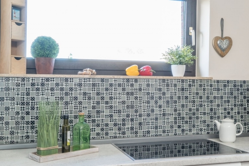Mosaico de vidrio retro adornos vintage mosaico azulejo backsplash blanco óptica negro MOS88-8OP5