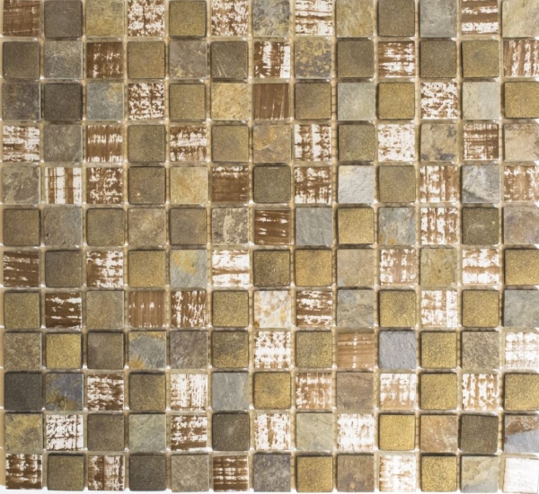 Muestra de mano retro vintage mosaico azulejo translúcido beige marrón gris cristal mosaico piedra rústico MOS82-1206_m