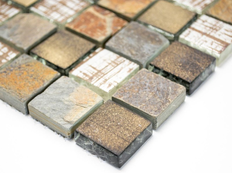 Piedra natural mosaico rústico azulejo mosaico de vidrio beige marrón gris antracita óxido pared revestimiento azulejo backsplash - MOS82-1206