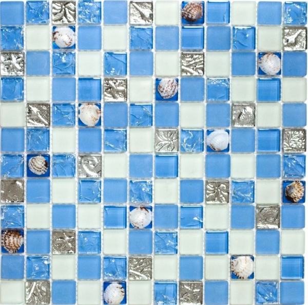 Muestra de mano mosaico azulejo Azulejo backsplash Azul translúcido Mosaico de vidrio Cristal concha azul MOS82B-0104_m