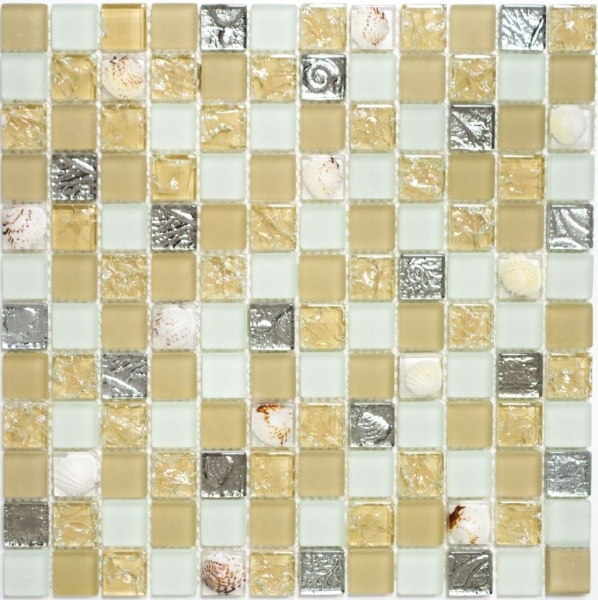 Muestra de mano mosaico azulejo translúcido beige cristal mosaico concha beige MOS82B-0112_m